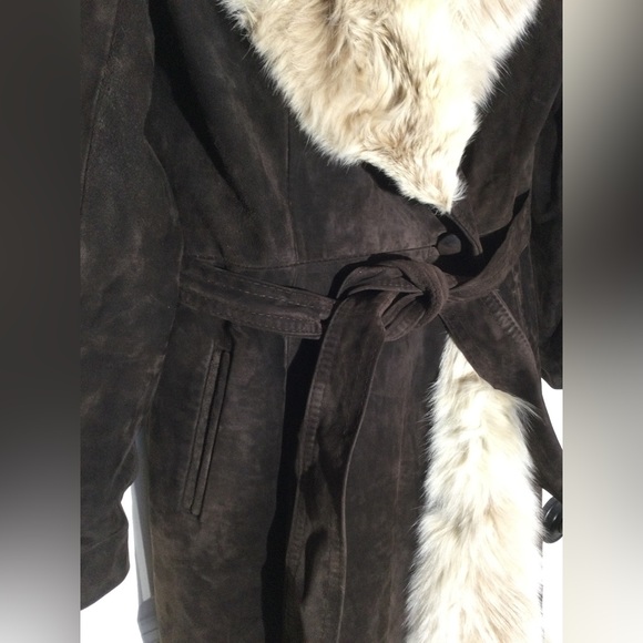 Vintage suede and fur duster long jacket - Picture 4 of 11